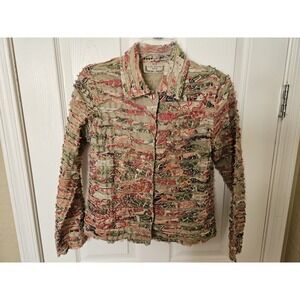 Life Style Petite Distressed Striped Long Sleeve Sequins Beads Jacket - Small